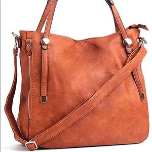 Wishesgem Brown Leather Tote Bag